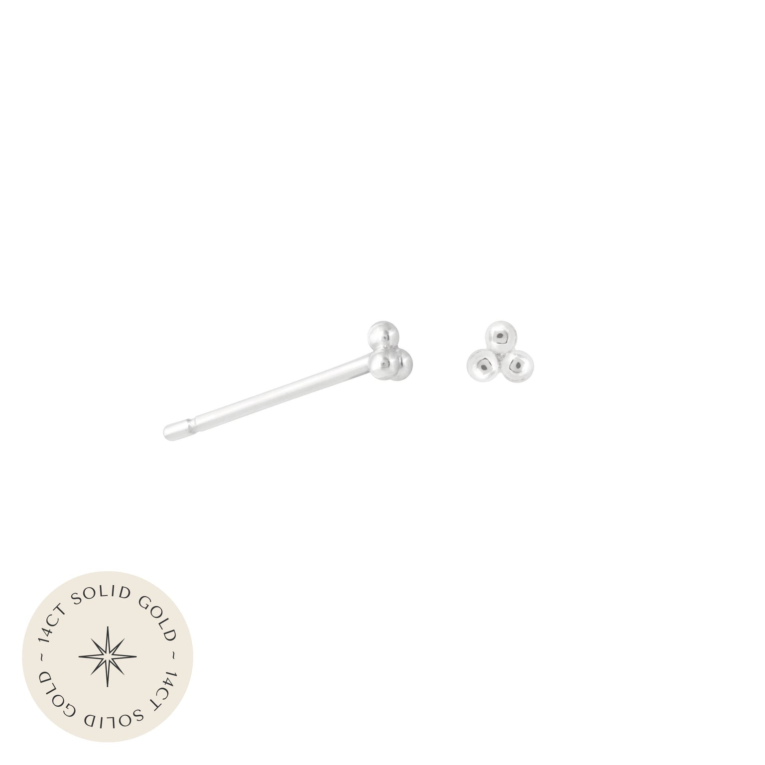 Trinity Stud Earrings in Solid White Gold with 14CT solid gold label