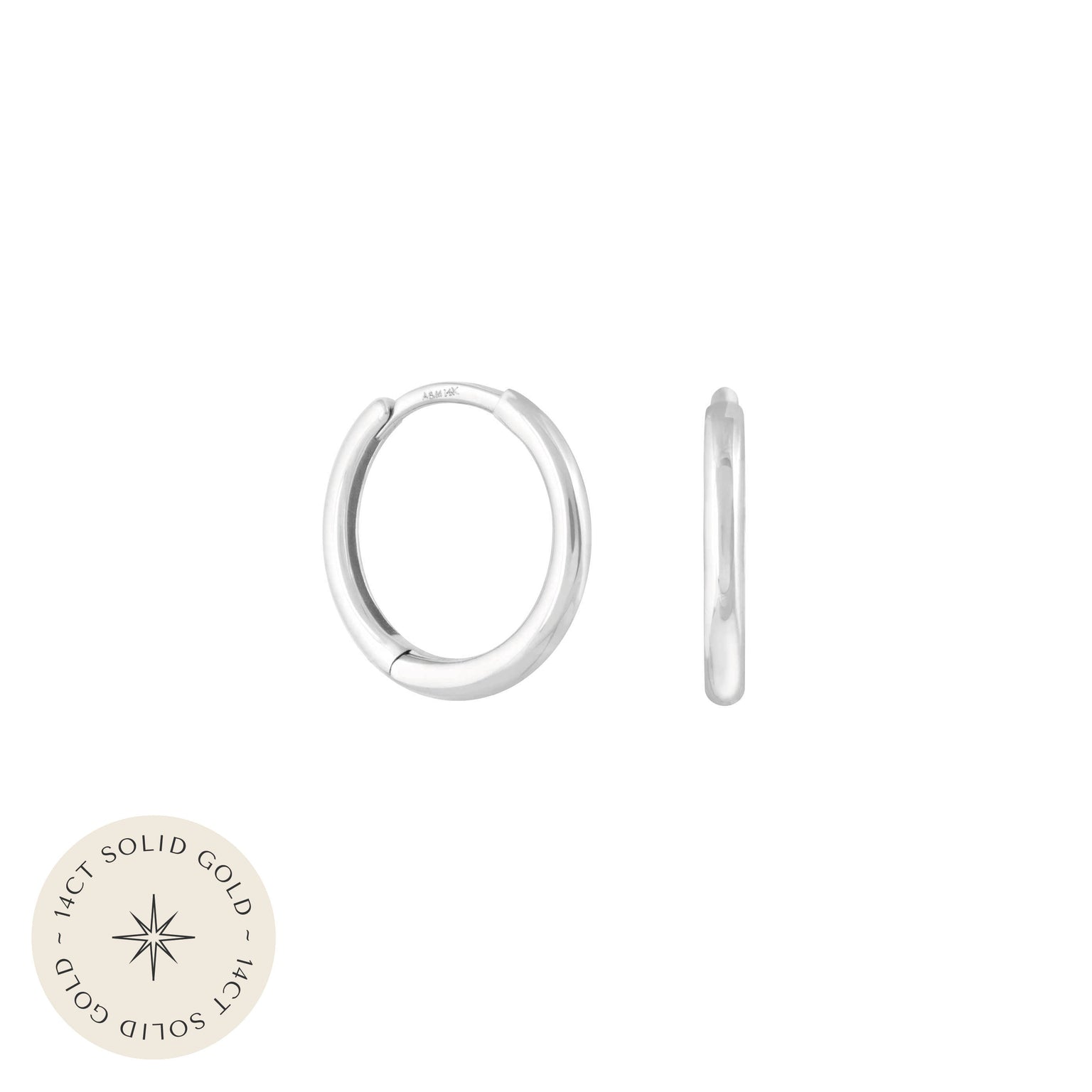Simple Hoops in Solid White Gold with 14CT solid gold label