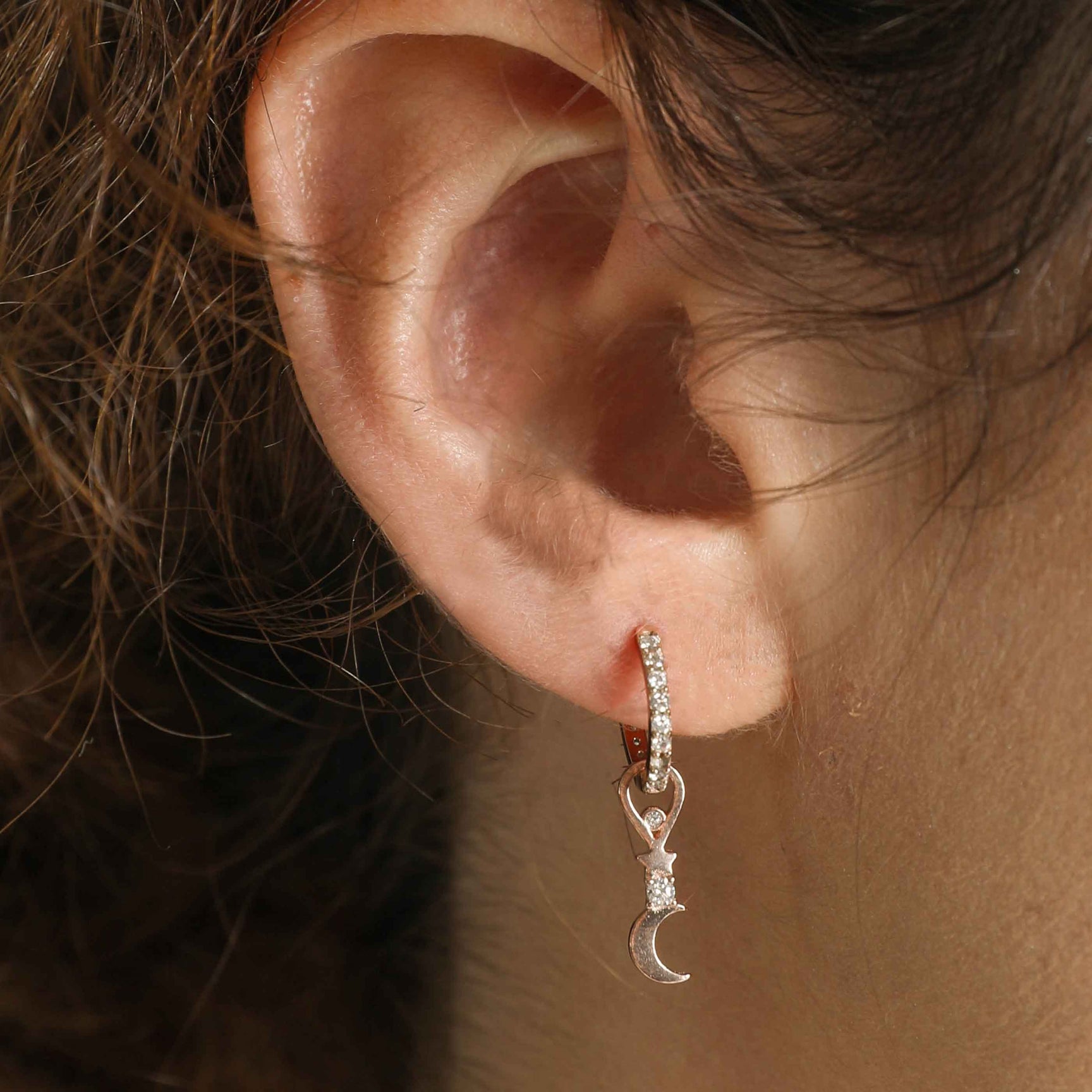 Star & Moon Earring Charm in Rose Gold