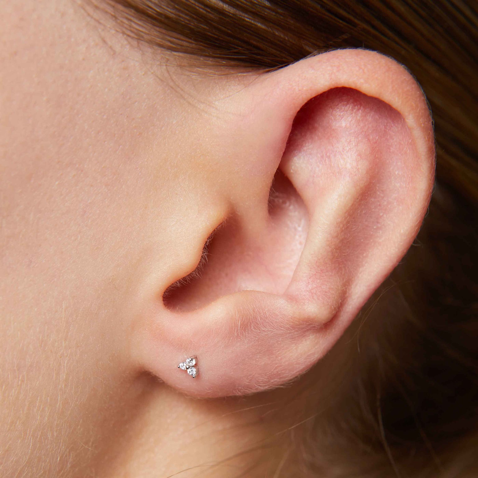 Triple Crystal Stud Earrings in Silver worn